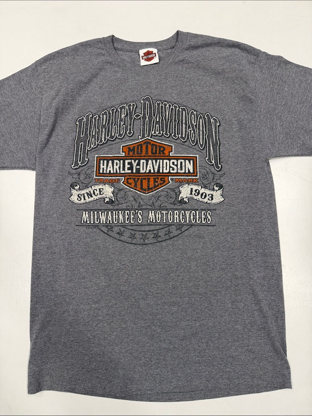Harley-Davidson Gray Short Sleeve Tee with Orange Logo